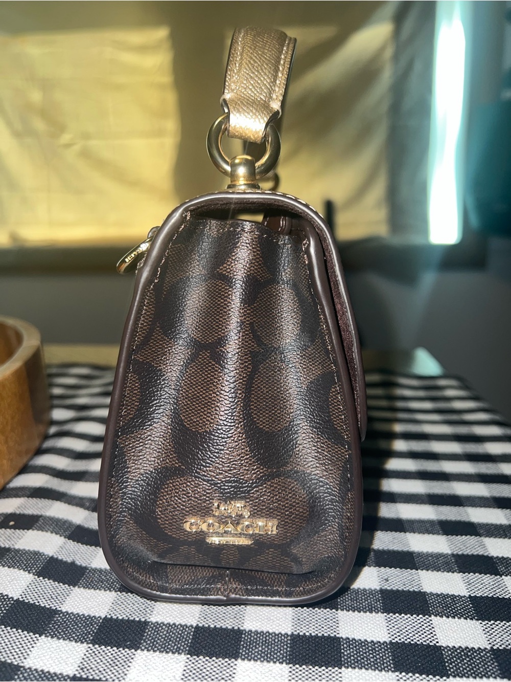 Coach Monogram Signature Hand Bag with Gold Flap - Picture 6 of 9